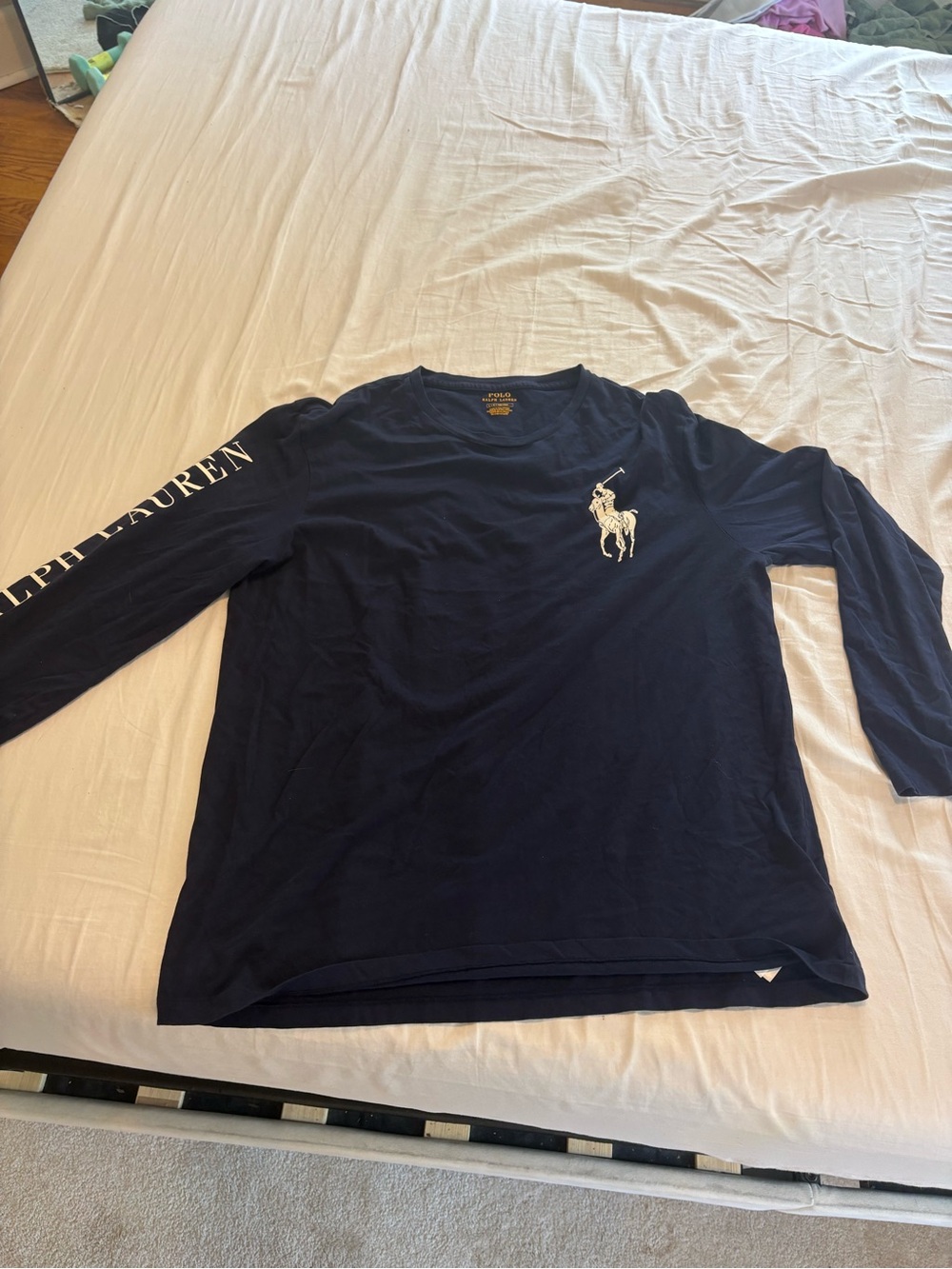Polo by Ralph Lauren Navy Long Sleeve Logo Tee with White Pony